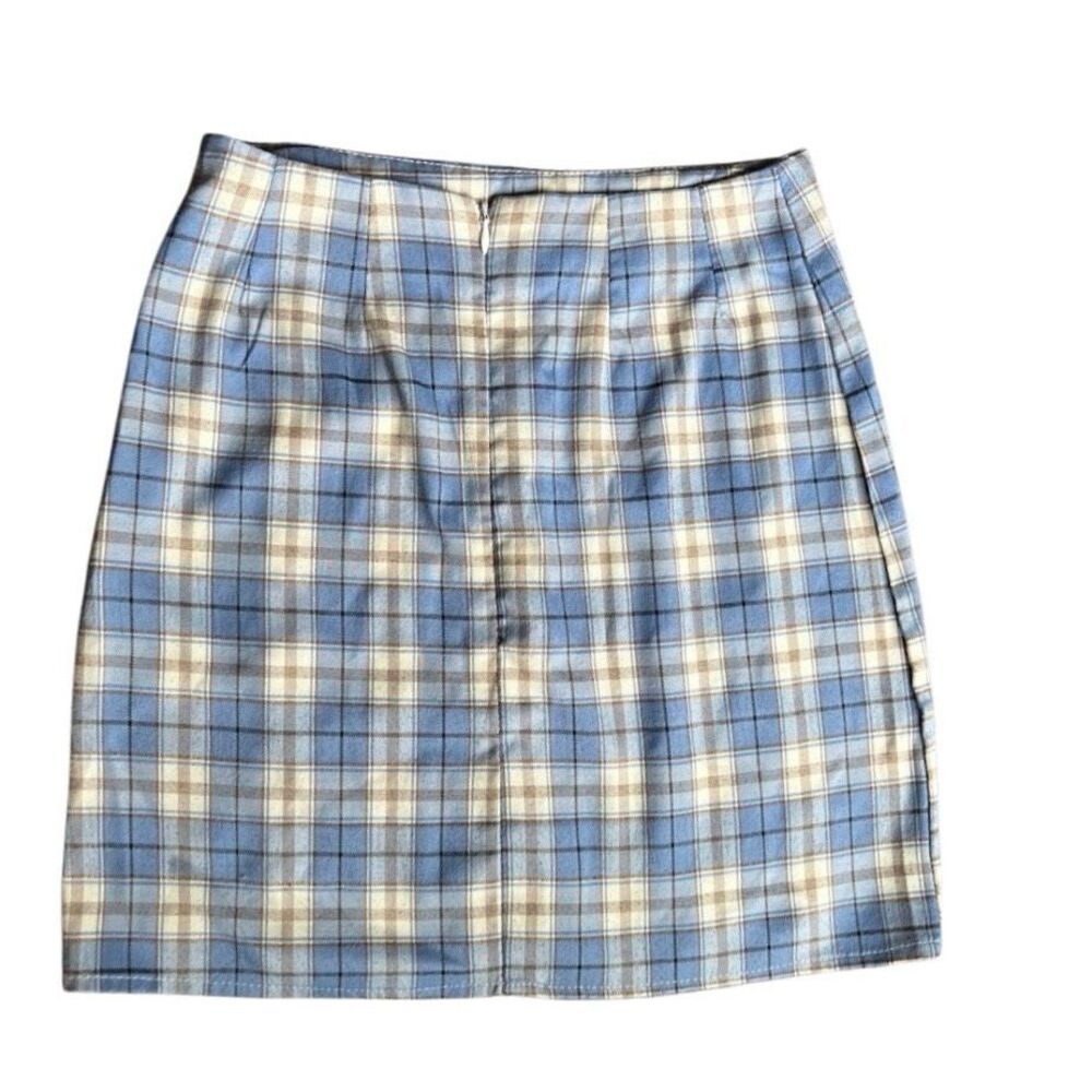 Shein Blue Cream Plaid Mini Skirt - sz xs - Picture 2 of 13